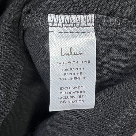 Lulus Line In The Sand Black One-Shoulder Tassel Crop Top Linen Blend Womens Med - Picture 7 of 7